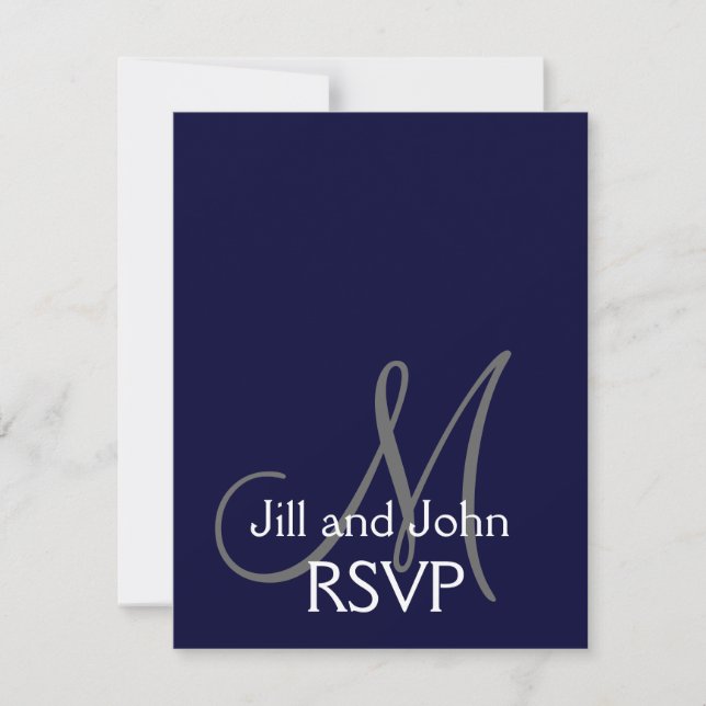 Elegant Monogram Wedding RSVP Card Navy Grey (Front)