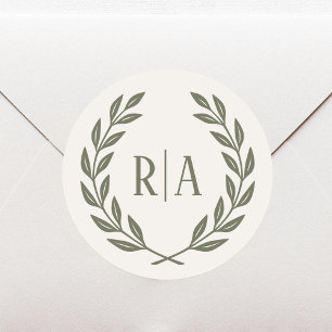 Elegant Monogram Wedding Sage Green Classic Round Sticker