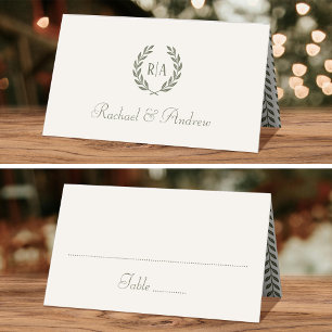 Elegant Monogram Wedding Sage Green Seating Place Card