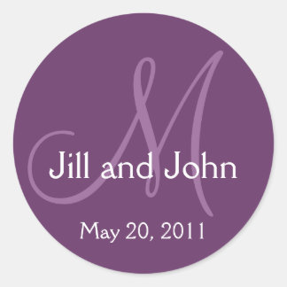 Elegant Monogram Wedding Save Date Purple Sticker