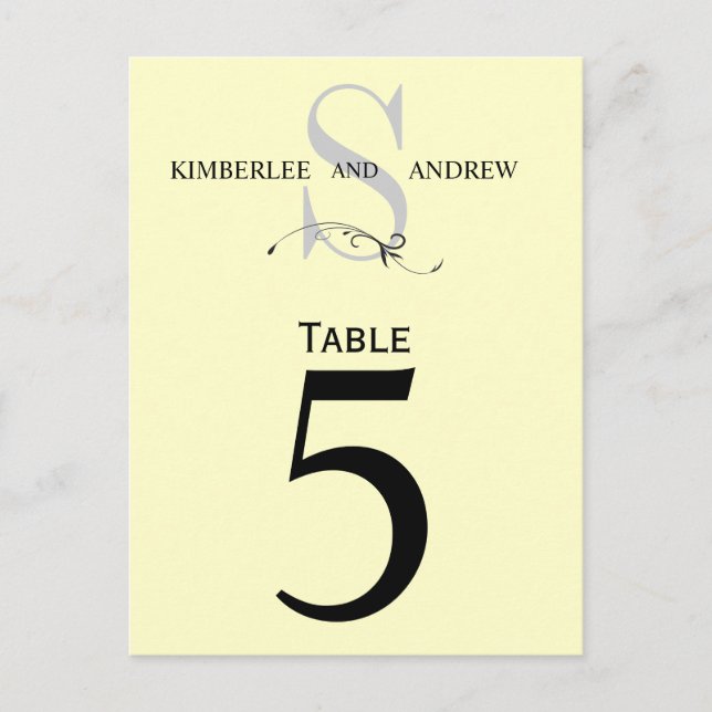 Elegant Monogram Wedding Table Number Cards (Front)