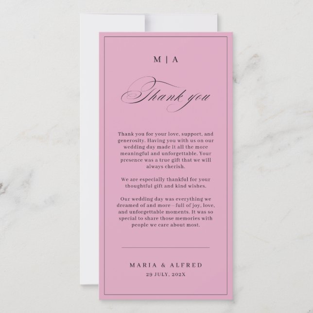 Elegant Monogram Wedding Thank You Card QR Code (Front)