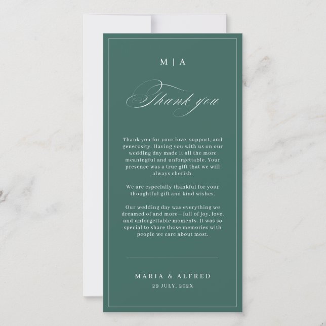 Elegant Monogram Wedding Thank You Card QR Code (Front)