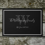 Elegant Monogram Wedding Welcome Outdoor Doormat<br><div class="desc">Elegant Monogram Wedding Welcome Outdoor Doormat. Personalised white, grey monogram design with bride and groom's last name and date established on a black background. A unique cool gift for newlyweds. Lovely for their new life together. Also a beautiful housewarming gift. Click Personalise this template to customise it with the Monogram...</div>