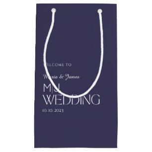 Elegant Monogram Wedding Welcome/Thank You Purple Small Gift Bag