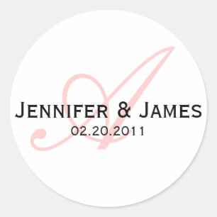 Elegant Monogram White and Pink Wedding Sticker