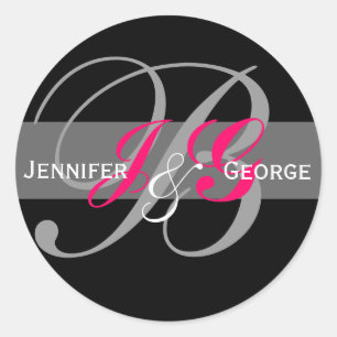 Elegant Monogram White Black Fuchsia Wedding Seal