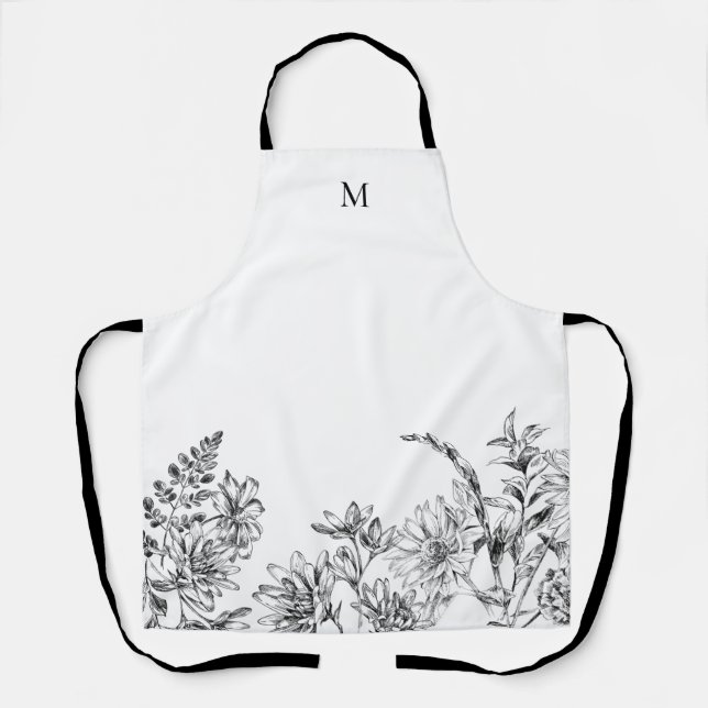 Elegant Monogram White Floral Wine Apron (Front)