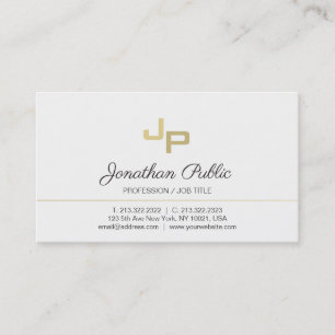 Elegant Monogram White Gold Minimalistic Plain Business Card