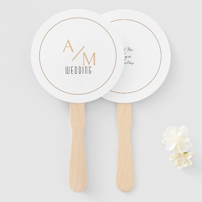 Elegant Monogram White Hand Fan (Front and Back)