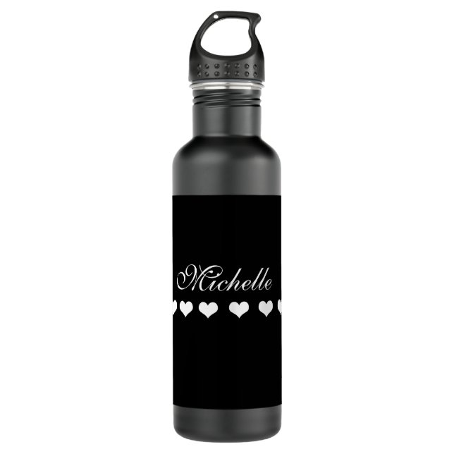 Elegant Monogram White Hearts Black 710 Ml Water Bottle (Front)