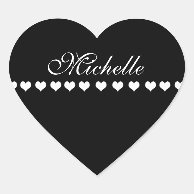 Elegant Monogram White Hearts Black Heart Sticker (Front)