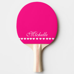 Elegant Monogram White Hearts Bright Pink Ping Pong Paddle