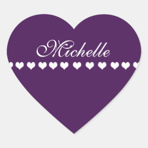Elegant Monogram White Hearts Eggplant Purple Heart Sticker