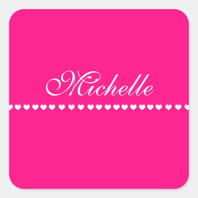 Elegant Monogram White Hearts Pink Square Sticker (Front)