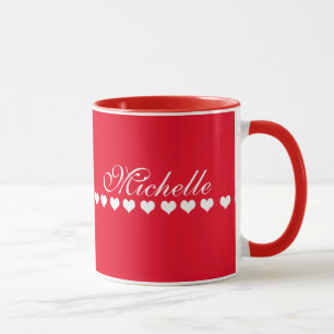 Elegant Monogram White Hearts Red Mug