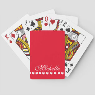 Elegant Monogram White Hearts Red Playing Cards