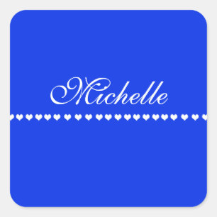 Elegant Monogram White Hearts Royal Blue Square Sticker