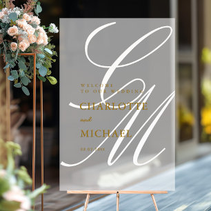 Elegant, Monogram, White, Transparent, Wedding Acrylic Sign