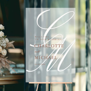 Elegant, Monogram, White, Transparent, Wedding Acrylic Sign