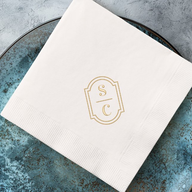 Elegant monogram white wedding foil napkins (Elegant monogram white wedding foil napkins)
