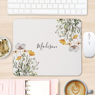 Elegant Monogram Wildflower Bouquet Floral Mouse Pad