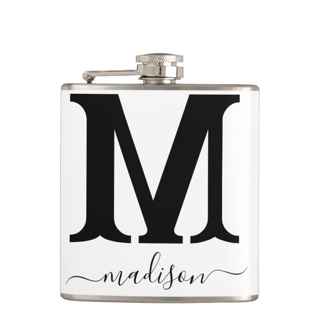 Elegant Monogram Wine Flask (Front)