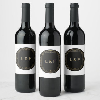 Elegant Monogram Wine Label – Black & Gold Theme