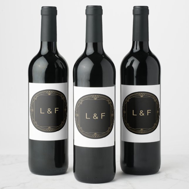 Elegant Monogram Wine Label – Black & Gold Theme (Bottles)