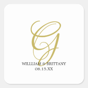 Elegant Monogram with Names Wedding Square Sticker