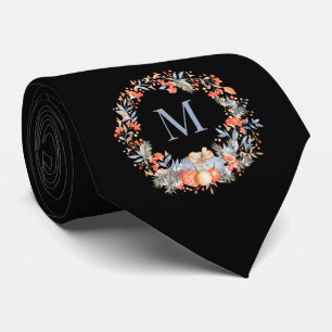 Elegant Monogram Wreath Dusty Blue Modern Tie