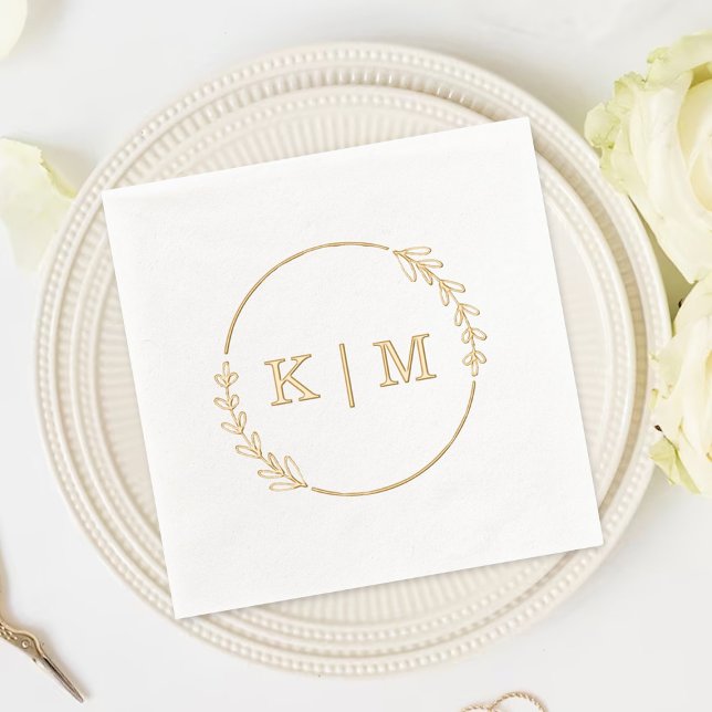 Elegant Monogram Wreath Wedding Foil Napkins (Creator Uploaded)