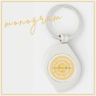 ELEGANT MONOGRAM YELLOW GOLD CREAM FLOWERS CUSTOM KEY RING