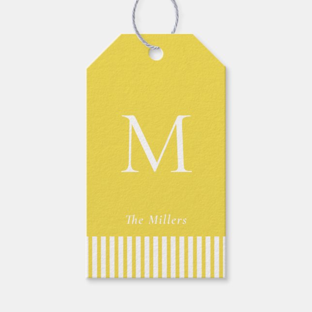 Elegant Monogram Yellow & white  Gift Tags (Front)