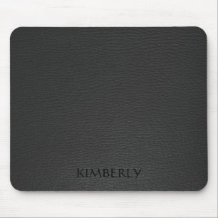 Elegant Monogramed Black Faux Leather Mouse Pad