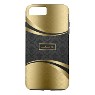 Elegant Monogramed Black & Gold Floral Damasks iPhone 8 Plus/7 Plus Case