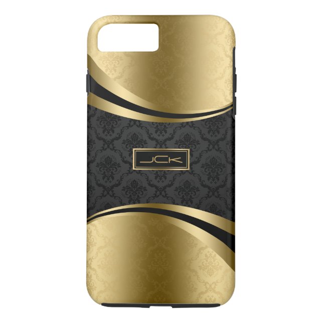 Elegant Monogramed Black & Gold Floral Damasks Case-Mate iPhone Case (Back)