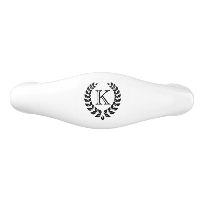Elegant Monogramed Black Wreath Ceramic Drawer Pull (Front)
