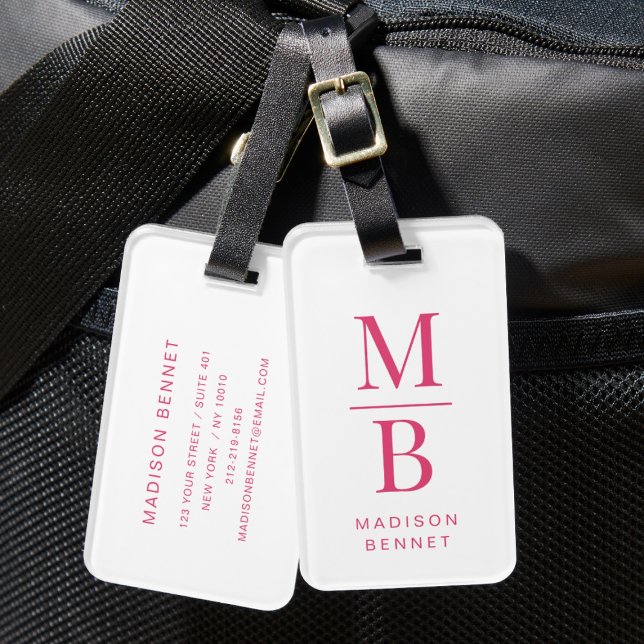 Elegant Monogramed Pink Luggage Tag (Elegant Monogramed Pink Luggage Tag)