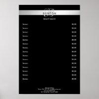 Elegant Monogramm Black Silver Pricelist Poster