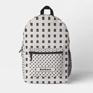 Elegant Monogrammed Alphabet Pattern Name Brown Printed Backpack