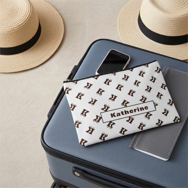 Elegant Monogrammed Alphabet Pattern Simple Brown Accessory Pouch (Creator Uploaded)