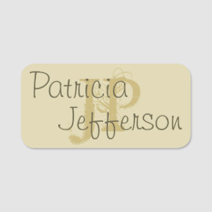 Elegant Monogrammed Beige and Golden: Calligraphy Name Tag