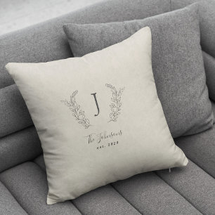 Elegant monogrammed black and white name cushion