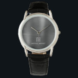 Elegant Monogrammed Black Brushed Metallic Watch<br><div class="desc">Personalised Elegant Monogrammed Black Brushed Metallic Watch.</div>