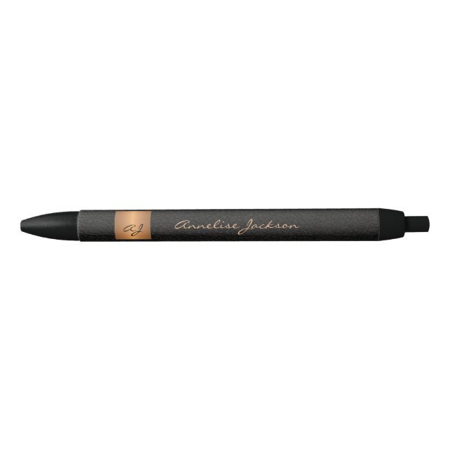 Elegant monogrammed black gold name script office ink pen (Front)