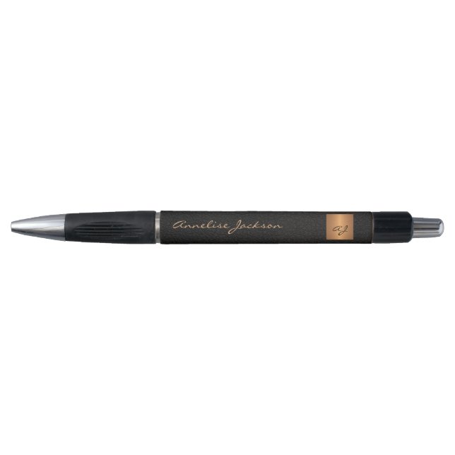 Elegant monogrammed black gold name script stylish (Front)