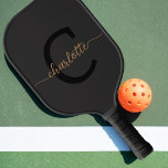 Elegant Monogrammed Black Gold Script Name Pickleball Paddle<br><div class="desc">Introducing our Elegant Monogrammed Black Gold Script Name Pickleball Paddle. The perfect gift for every sporty sports woman in your life!</div>