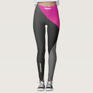 Elegant monogrammed black grey pink workout leggings