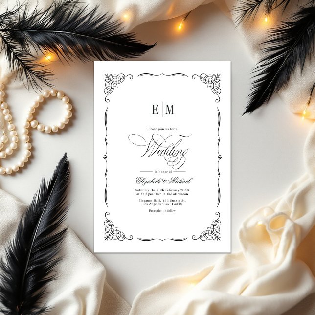 Elegant Monogrammed Black & White Wedding QR Code Invitation (Elegant Monogrammed Black & White Wedding QR Code Invitation)